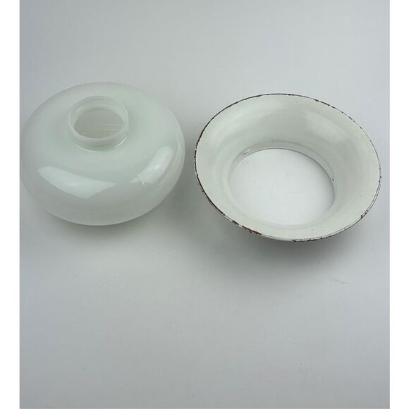 Antique CLM Type A Torchiere Milk Glass & Metal 2Pc Diffuser Lamp Shade - Picture 5 of 7